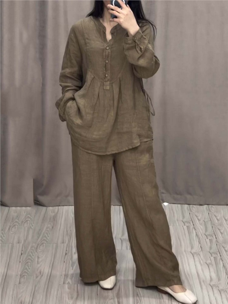 Summer Linen Clothing For Women - Women's 2 Piece Set Fashion Office