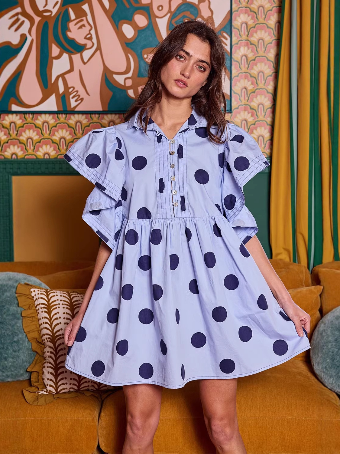 Off Shoulder Blouse - Spring Summer Polka Dot Print off