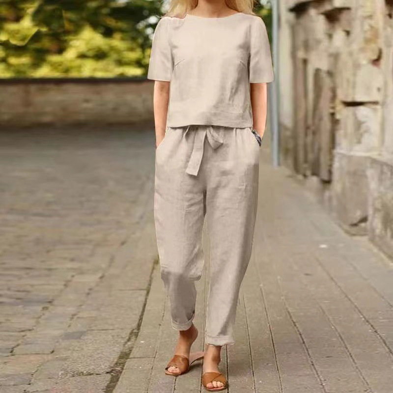 Summer Linen Clothing For Women - Casual Elegant Ladies 2 Piece Sets