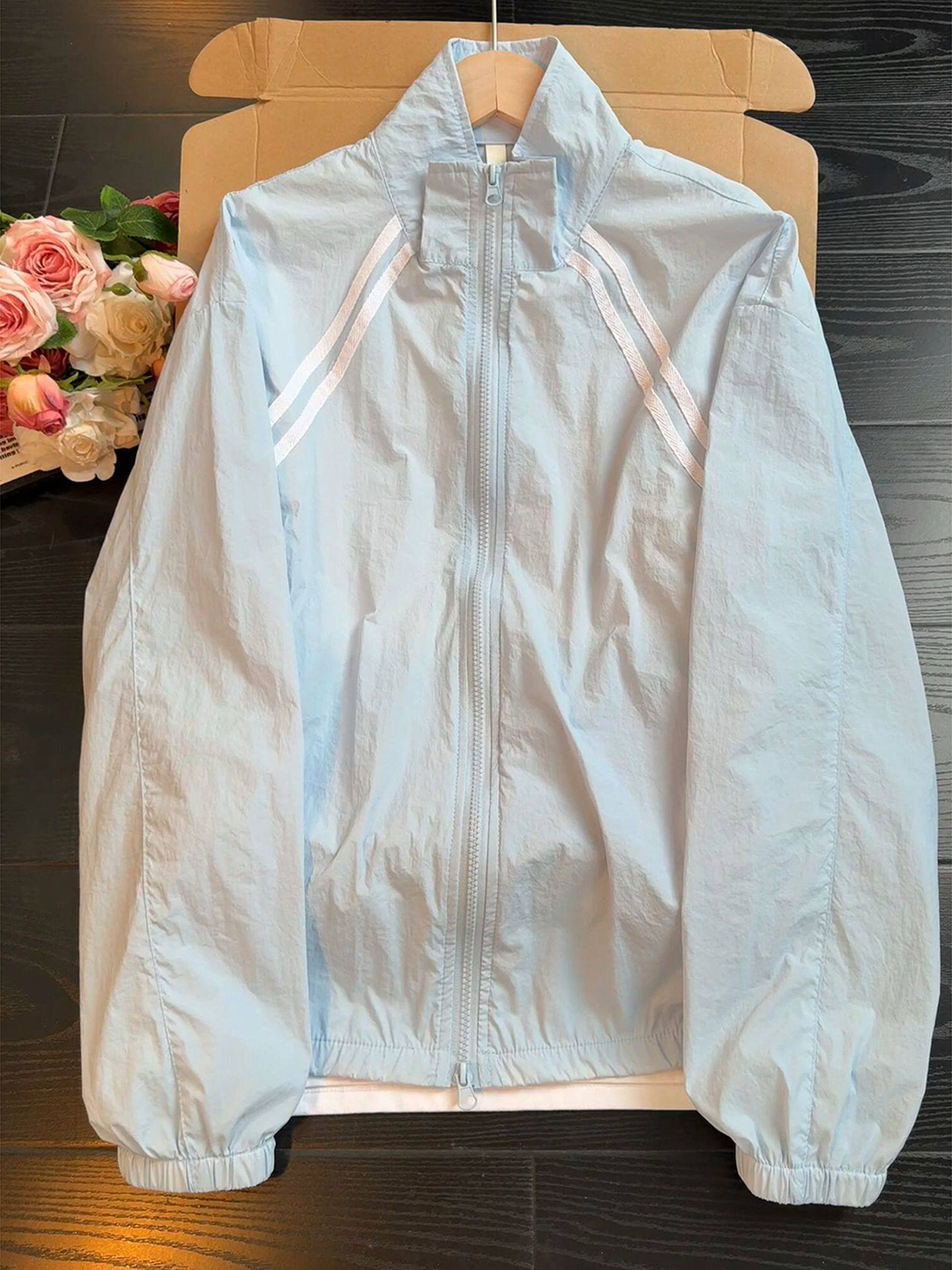 Summer Light Clothing - Light Blue Striped Stand Collar Quick