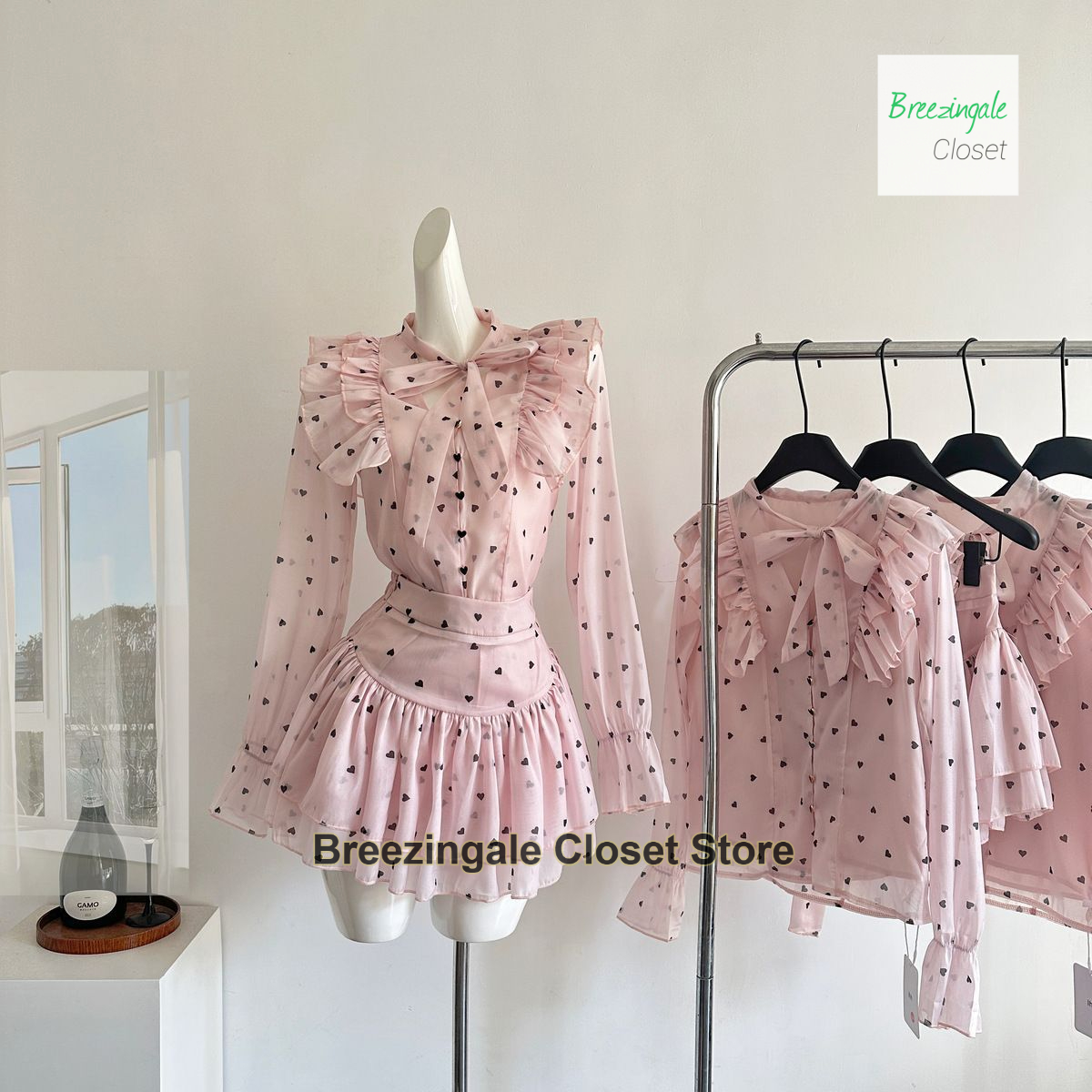 Summer Clothing For Girls - French pink dopamine love polka-dot shirt
