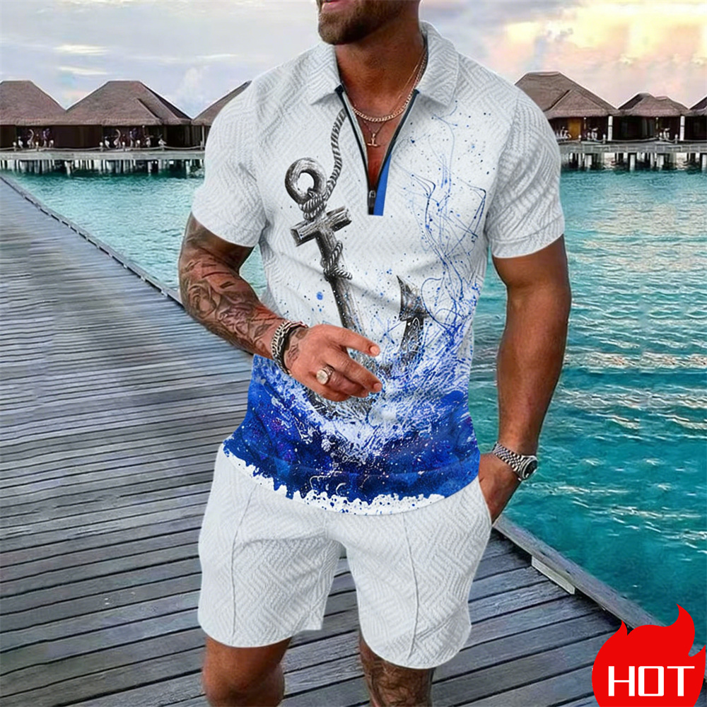 Vintage Summer Clothing Men - Summer man polo shirt set Vintage