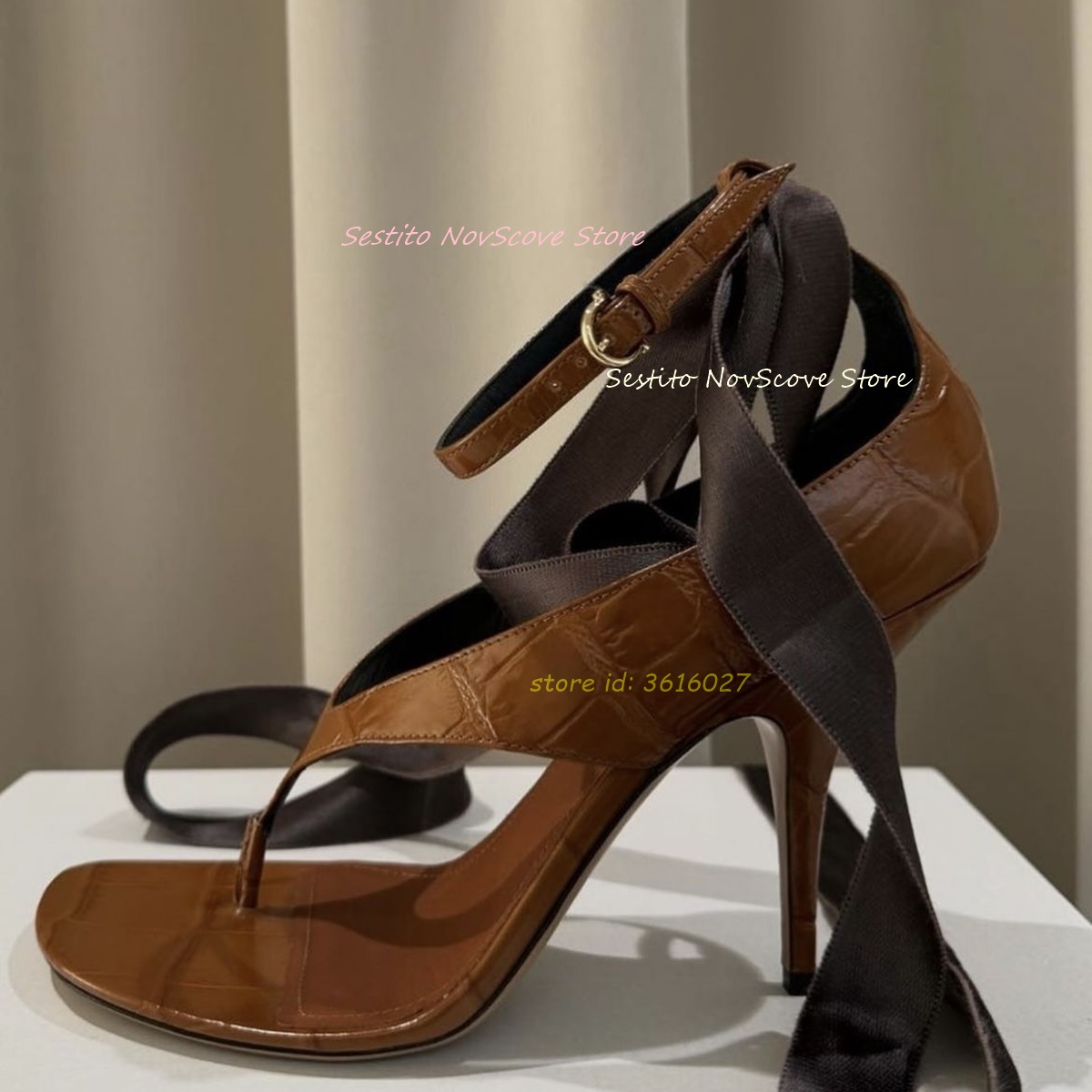 Summer Clothing Offers - Brown Open Toe Lace Up Sandals