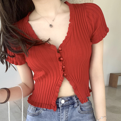 Ruffled Rib Knit Cardigan Shor – обзор и цена Summer Clothing Teens