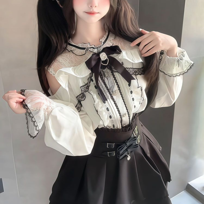 Japanese Gothic Y2k Lolita Sty – обзор и цена Off Shoulder Blouse
