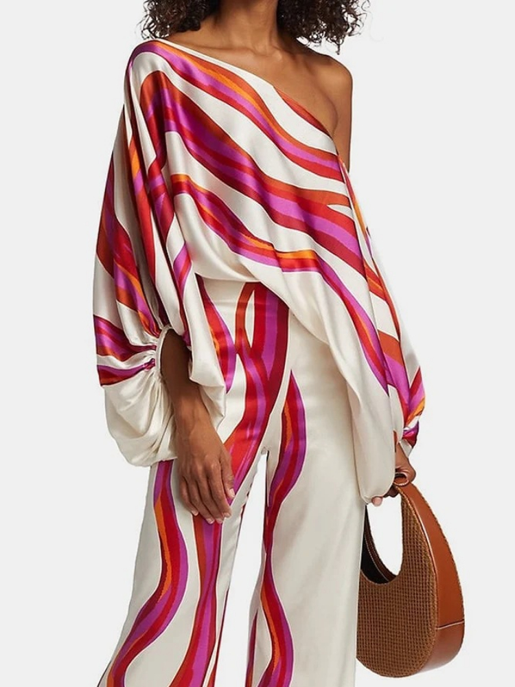 Women's Printed Satin 2-piece  – обзор и цена Off Shoulder Blouse